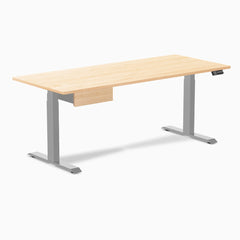 Desky Dual Hardwood Standing Desk With Drawer, Maple desktop, Gray frame