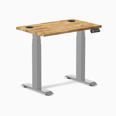 Desky Dual Mini Hardwood Sit Stand Desk, Acacia desktop, Gray frame