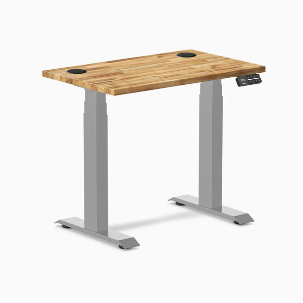 Desky Dual Mini Hardwood Sit Stand Desk, Acacia desktop, Gray frame