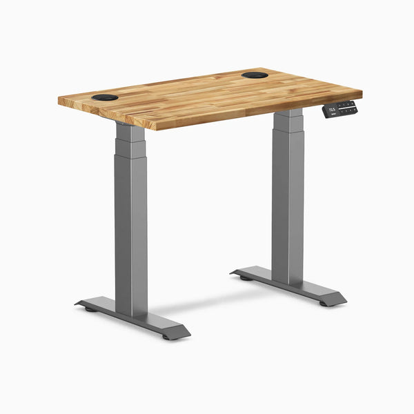 Desky Dual Mini Hardwood Sit Stand Desk, Acacia desktop, Space Gray frame