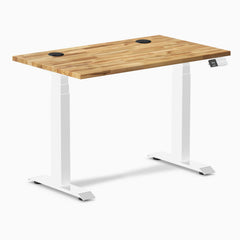 Desky Dual Mini Hardwood Sit Stand Desk, Acacia desktop, White frame