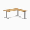 Desky Hardwood L-Shape Sit Stand Desk, Acacia desktop, Gray frame