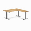Desky Hardwood L-Shape Sit Stand Desk, Acacia desktop, Space Gray frame