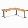 Desky Hardwood L-Shape Sit Stand Desk, Acacia desktop, Space Gray frame