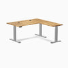 Desky Hardwood L-Shape Sit Stand Desk, Acacia desktop, Gray frame