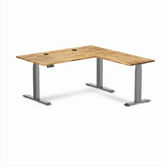 Desky Hardwood L-Shape Sit Stand Desk, Acacia desktop, Space Gray frame