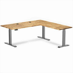 Desky Hardwood L-Shape Sit Stand Desk, Acacia desktop, Space Gray frame