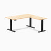 Desky Hardwood L-Shape Sit Stand Desk, Maple desktop, Matte Black frame