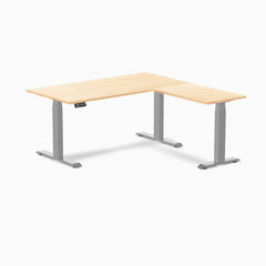 Desky Hardwood L-Shape Sit Stand Desk, Maple desktop, Gray frame