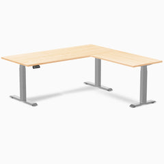 Desky Hardwood L-Shape Sit Stand Desk, Maple desktop, Gray frame