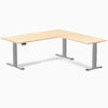 Desky Hardwood L-Shape Sit Stand Desk, Maple desktop, Gray frame