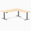 Desky Hardwood L-Shape Sit Stand Desk, Maple desktop, Space Gray frame