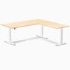 Desky Hardwood L-Shape Sit Stand Desk, Maple desktop, White frame