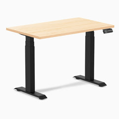 Desky Dual Mini Hardwood Sit Stand Desk, Maple desktop, Matte Black frame