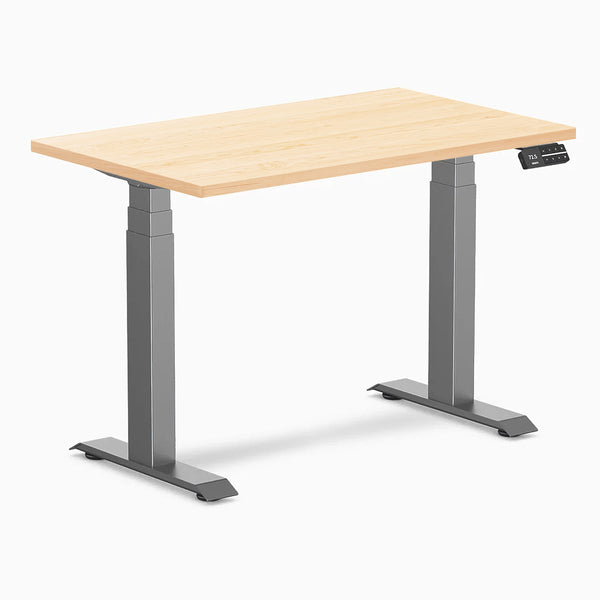 Desky Dual Mini Hardwood Sit Stand Desk, Maple desktop, Space Gray frame