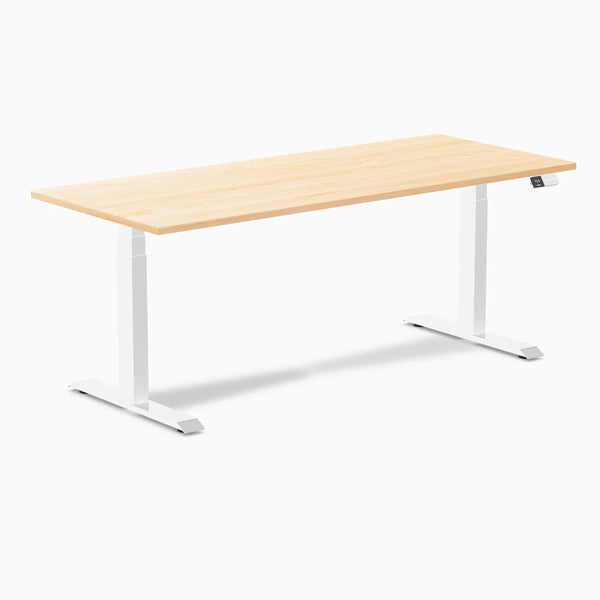 Desky Dual Hardwood Sit Stand Desk, Maple desktop, White frame