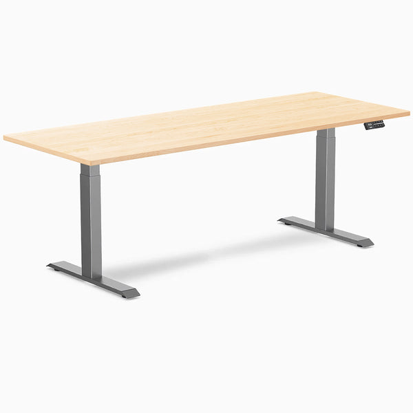 Desky Dual Hardwood Sit Stand Desk, Maple desktop, Space Gray frame