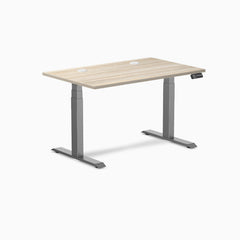Desky Dual Laminate Sit Stand Desk, Classic Oak desktop, Space Gray frame