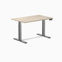 Desky Dual Laminate Sit Stand Desk, Classic Oak desktop, Space Gray frame