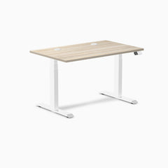 Desky Dual Laminate Sit Stand Desk, Classic Oak desktop, White frame