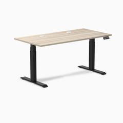 Desky Dual Laminate Sit Stand Desk, Classic Oak desktop, Matte Black frame