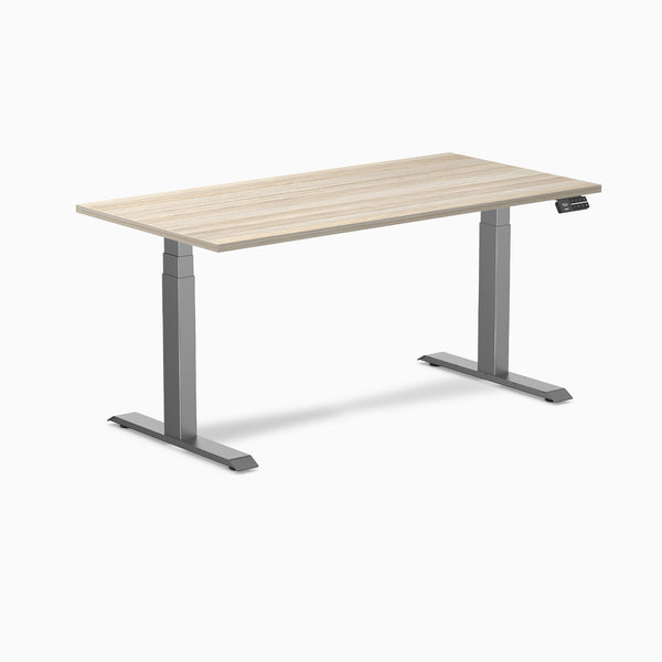 Desky Dual Laminate Sit Stand Desk, Classic Oak desktop, Space Gray frame