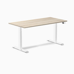 Desky Dual Laminate Sit Stand Desk, Classic Oak desktop, White frame