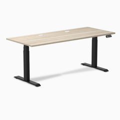 Desky Dual Laminate Sit Stand Desk, Classic Oak desktop, Matte Black frame
