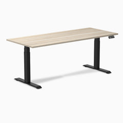 Desky Dual Laminate Sit Stand Desk, Classic Oak desktop, Matte Black frame