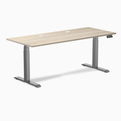 Desky Dual Laminate Sit Stand Desk, Classic Oak desktop, Space Gray frame
