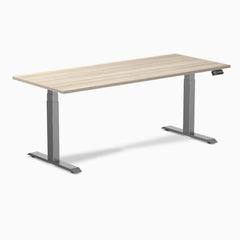 Desky Dual Laminate Sit Stand Desk, Classic Oak desktop, Space Gray frame