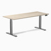 Desky Dual Laminate Sit Stand Desk, Classic Oak desktop, Space Gray frame