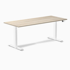 Desky Dual Laminate Sit Stand Desk, Classic Oak desktop, White frame