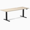 Desky Dual Laminate Sit Stand Desk, Classic Oak desktop, Matte Black frame