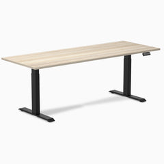 Desky Dual Laminate Sit Stand Desk, Classic Oak desktop, Matte Black frame