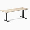 Desky Dual Laminate Sit Stand Desk, Classic Oak desktop, Matte Black frame