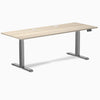 Desky Dual Laminate Sit Stand Desk, Classic Oak desktop, Space Gray frame