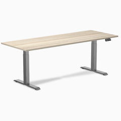 Desky Dual Laminate Sit Stand Desk, Classic Oak desktop, Space Gray frame