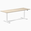 Desky Dual Laminate Sit Stand Desk, Classic Oak desktop, White frame