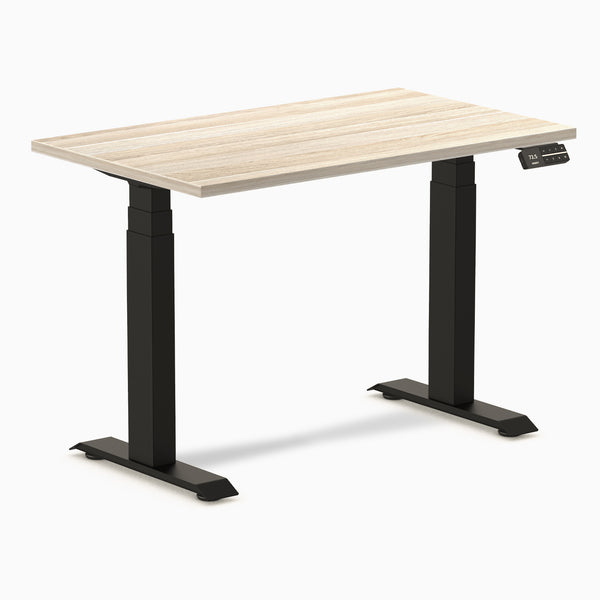 Desky Dual Mini Sit Stand Desk, Classic Oak desktop, Matte Black frame