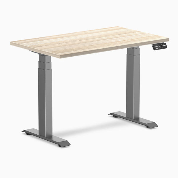 Desky Dual Mini Sit Stand Desk, Classic Oak desktop, Space Gray frame