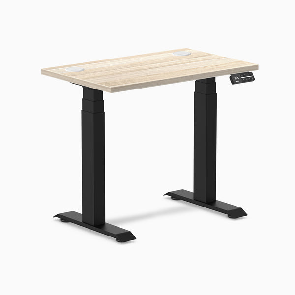 Desky Dual Mini Sit Stand Desk, Classic Oak desktop, Matte Black frame
