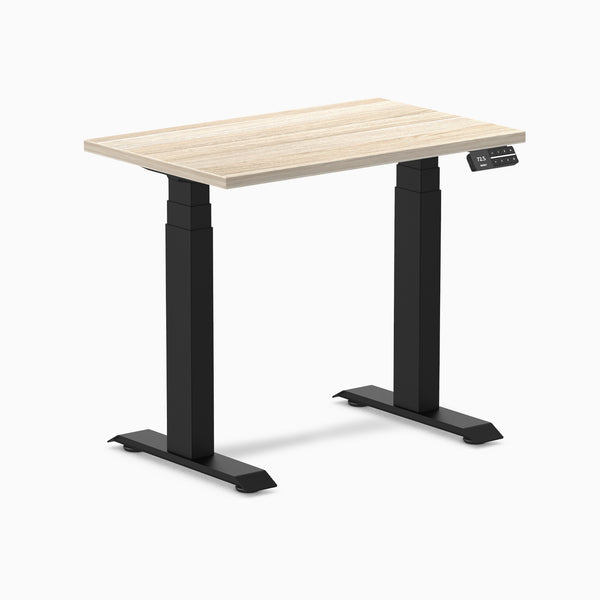 Desky Dual Mini Sit Stand Desk, Classic Oak desktop, Matte Black frame