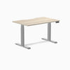 Desky Dual Scalloped Laminate Sit Stand Desk, Classic Oak desktop, Gray frame