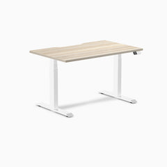 Desky Dual Scalloped Laminate Sit Stand Desk, Classic Oak desktop, White frame