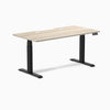 Desky Dual Scalloped Laminate Sit Stand Desk, Classic Oak desktop, Matte Black frame