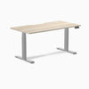 Desky Dual Scalloped Laminate Sit Stand Desk, Classic Oak desktop, Gray frame