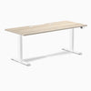 Desky Dual Scalloped Laminate Sit Stand Desk, Classic Oak desktop, White frame