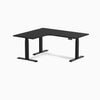 Desky L-Shape Curved Laminate Sit Stand Desk, Black desktop, Matte Black frame