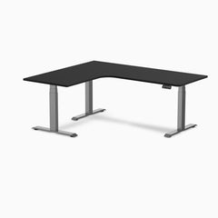 Desky L-Shape Curved Laminate Sit Stand Desk, Black desktop, Space Gray frame